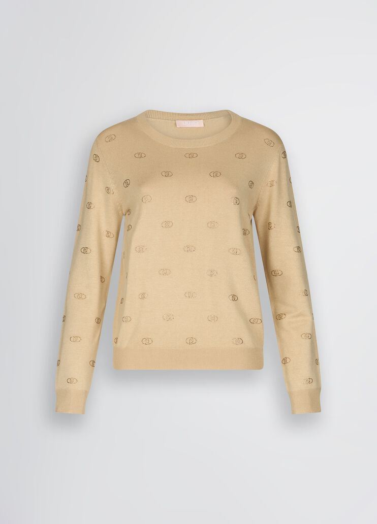 Top with logo and gemstones beige Liu Jo - large image number 6 Top with logo and gemstones beige Liu Jo - large image number 6