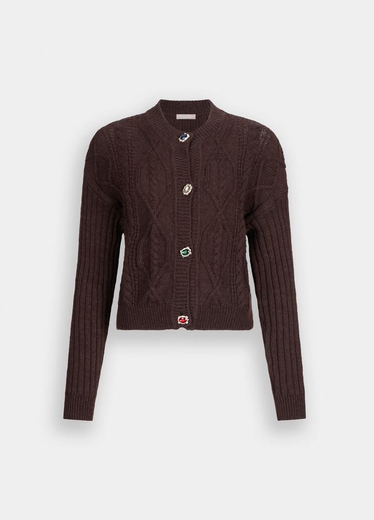 Cardigan en laine avec boutons bijoux chocolat noir Liu Jo - large image number 6