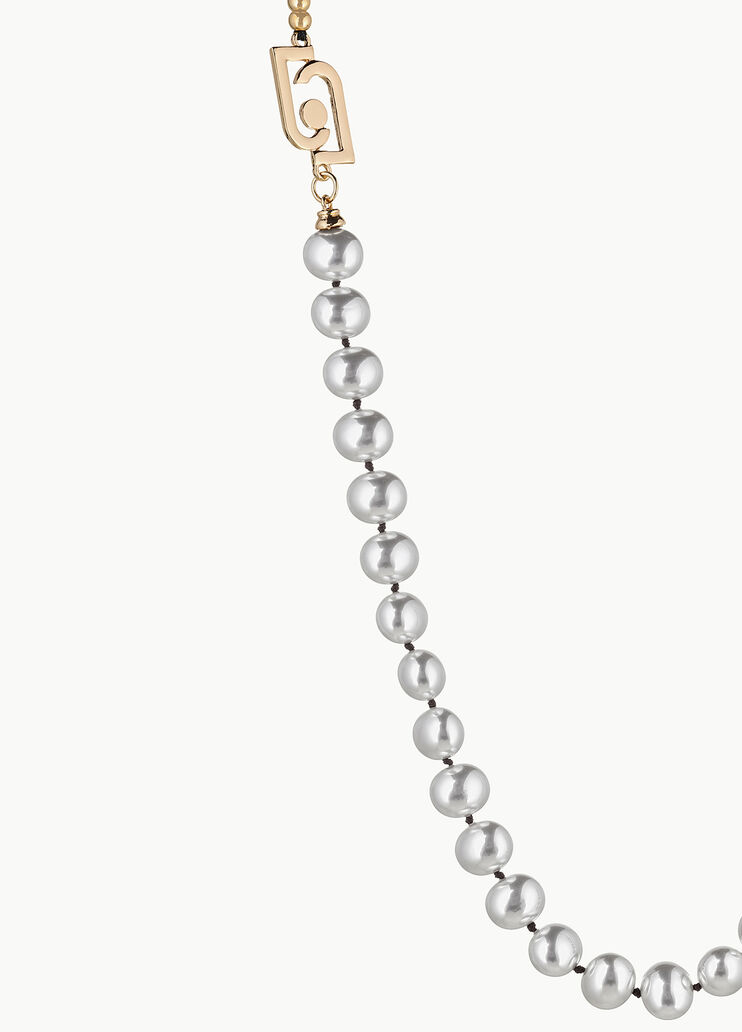 Long necklace with logo and pearls Steel Liu Jo - large image number 1 Long necklace with logo and pearls Steel Liu Jo - large image number 1