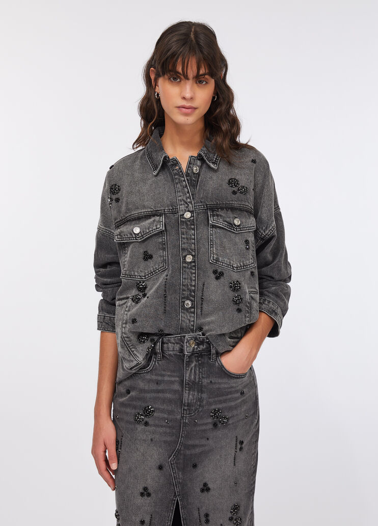 Denim jacket with rhinestones black denim Liu Jo - large image number 0