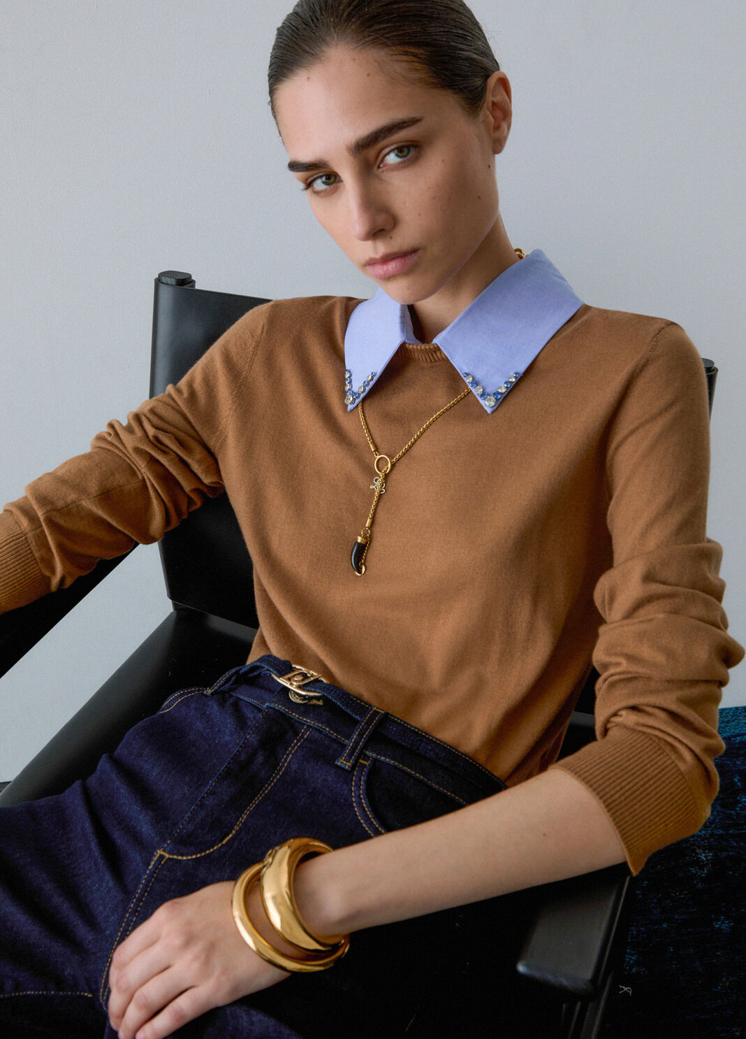 Sweater with poplin detail beige Liu Jo - large image number 3