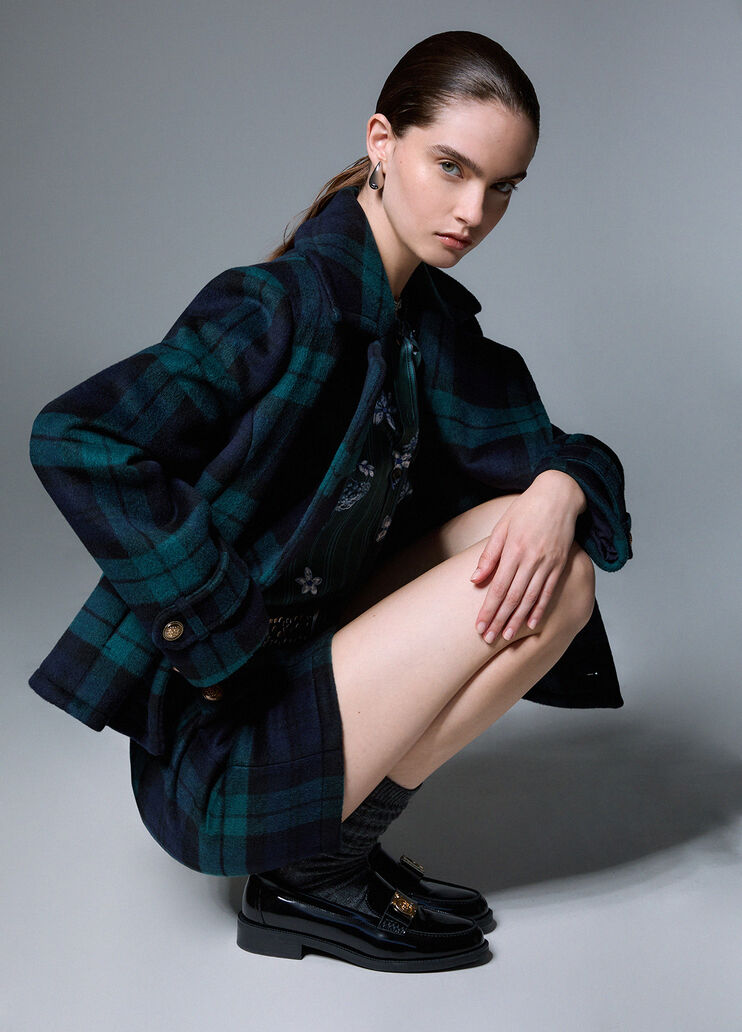Short Double-Breasted Tartan Coat blue tartan Liu Jo - medium