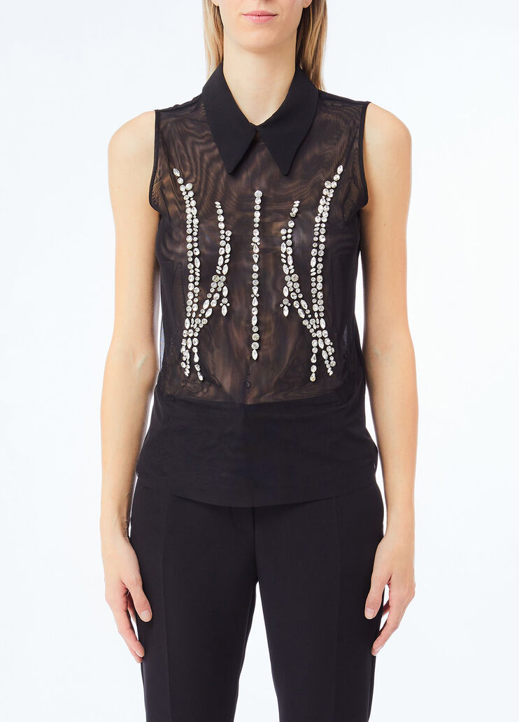 Shirt aus T&uuml;ll mit Strass Schwarz Liu Jo - medium