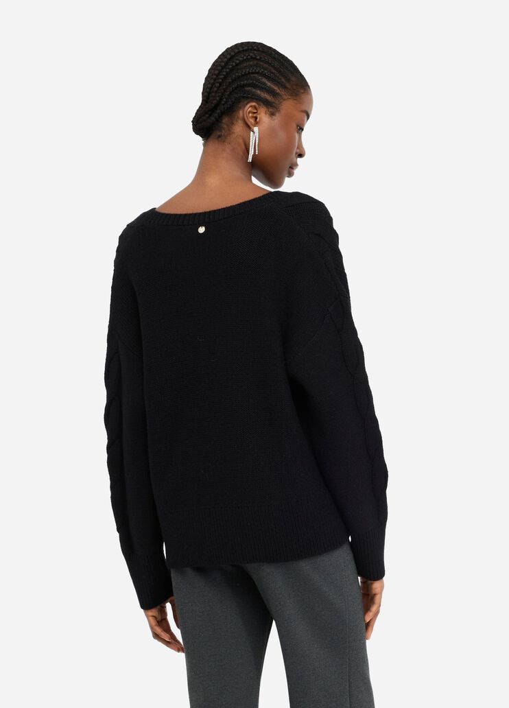 Zopfstrickpullover aus Wolle Schwarz Liu Jo - large image number 1