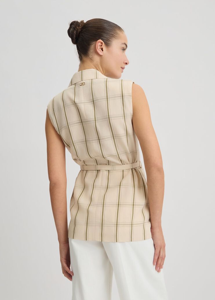 Linen-blend check waistcoat beige Liu Jo - large image number 4 Linen-blend check waistcoat beige Liu Jo - large image number 4