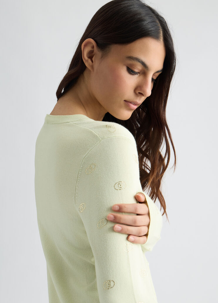 Cardigan with logo and rhinestones green Liu Jo - medium Cardigan with logo and rhinestones green Liu Jo - medium