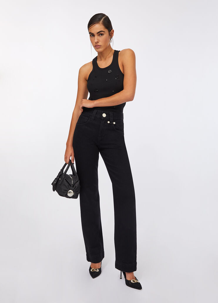 Straight jeans with jewelled beads black denim Liu Jo - large image number 4 Straight jeans with jewelled beads black denim Liu Jo - large image number 4