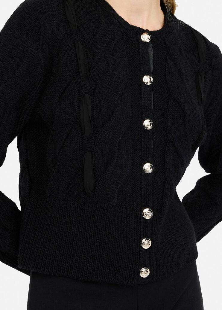 Cable knit wool cardigan black Liu Jo - large image number 3 Cable knit wool cardigan black Liu Jo - large image number 3