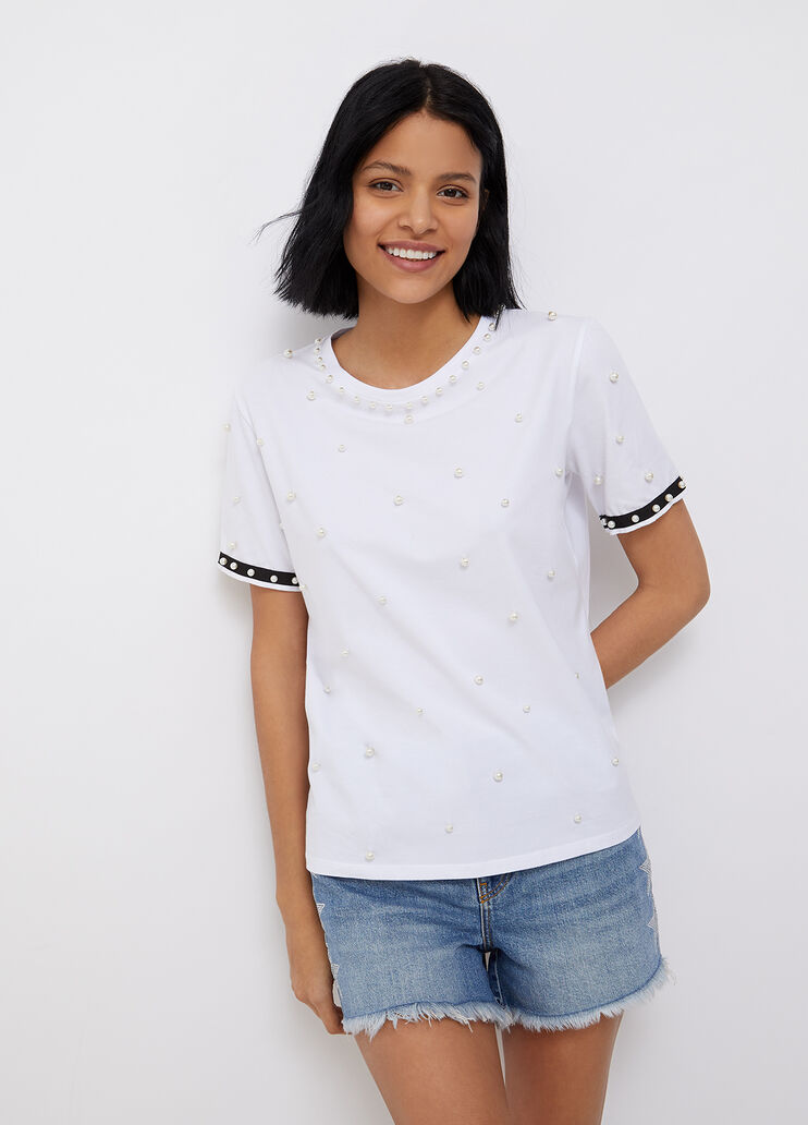 Eco-friendly T-shirt with beads optical white Liu Jo - large image number 0