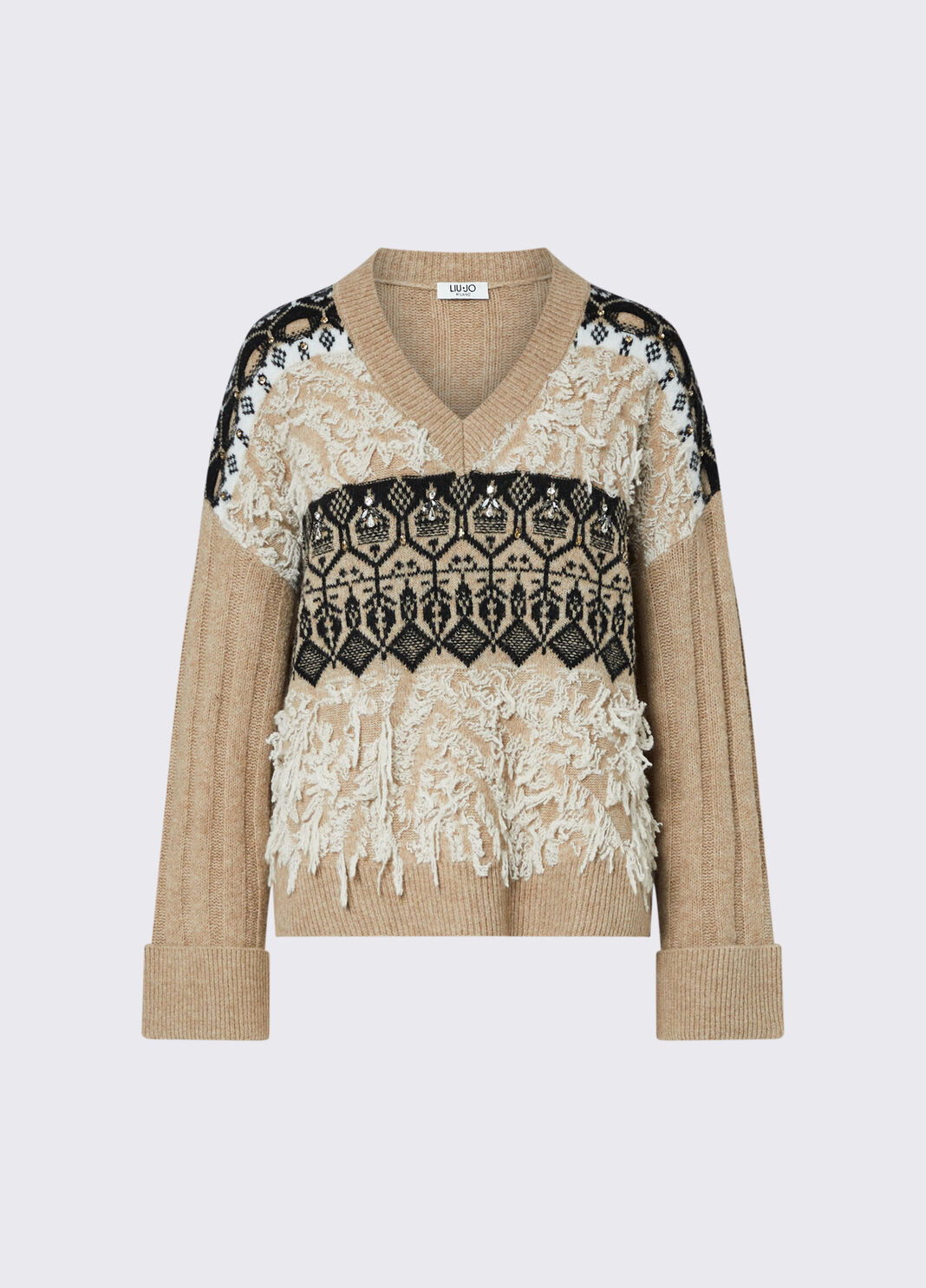 Maille jacquard avec broderies bijoux beige Liu Jo - large image number 6