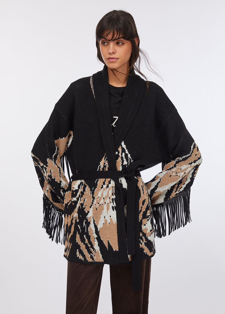 Jacquard cardigan with fringes black Liu Jo - large image number 0