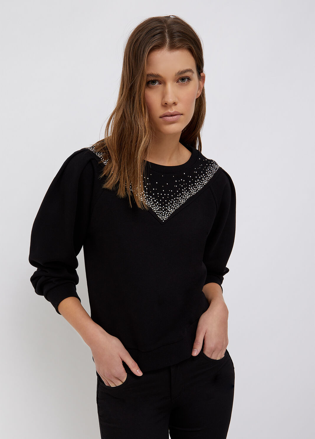 Sweatshirt with jewel appliqu&eacute;s black/gemstones Liu Jo - large image number 0