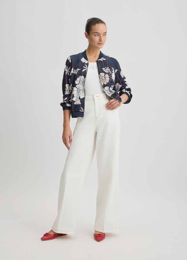 Printed satin bomber jacket dark blue/flowers Liu Jo - large image number 5 Printed satin bomber jacket dark blue/flowers Liu Jo - large image number 5