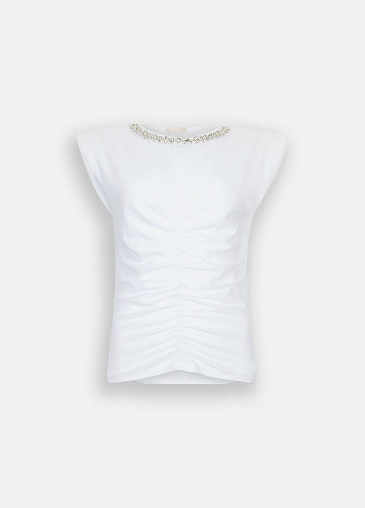 Cotton top with rhinestones white Liu Jo - large image number 6 Cotton top with rhinestones white Liu Jo - large image number 6