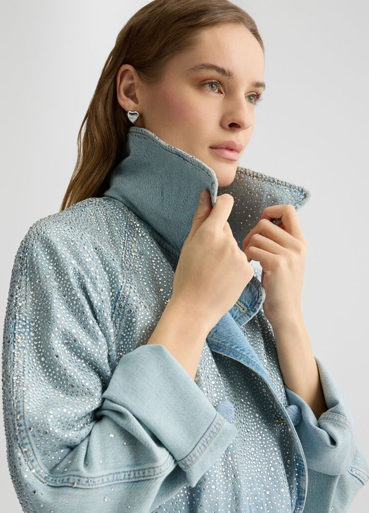 Denim trench coat with rhinestones blue denim Liu Jo - medium Denim trench coat with rhinestones blue denim Liu Jo - medium
