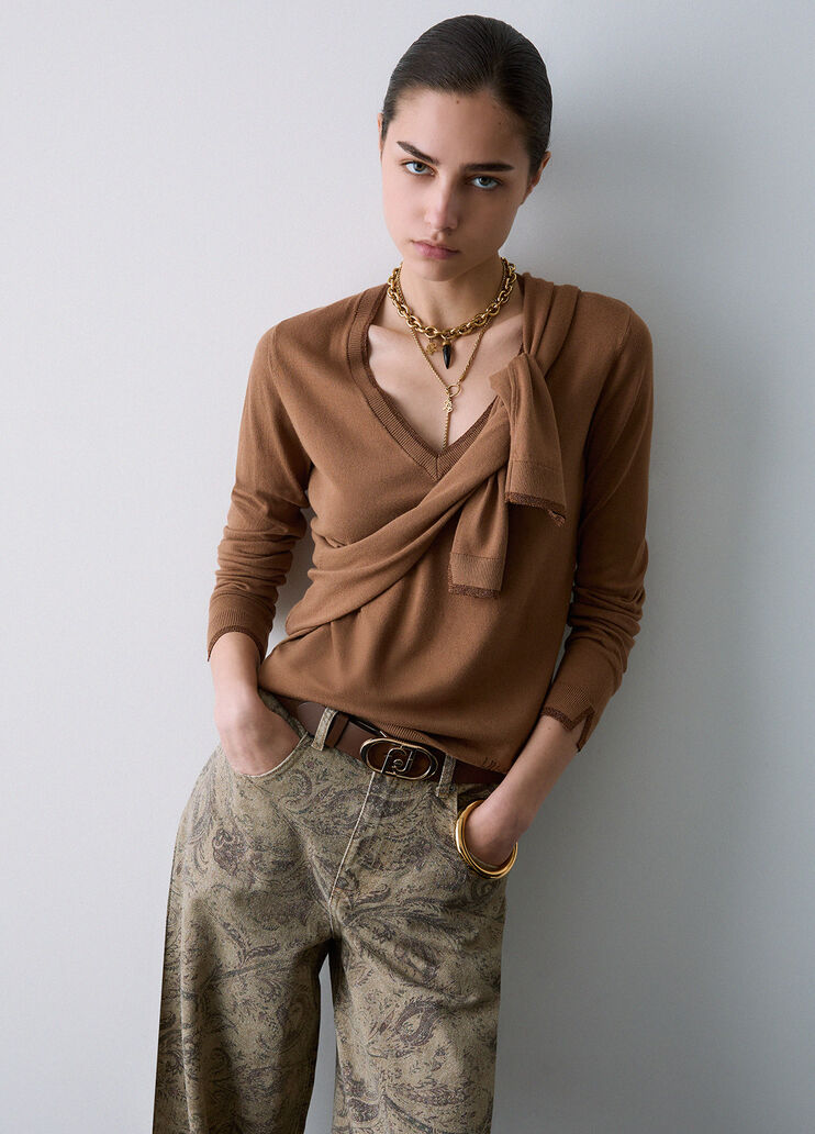 Su&eacute;ter de cuello en V beige Liu Jo - medium