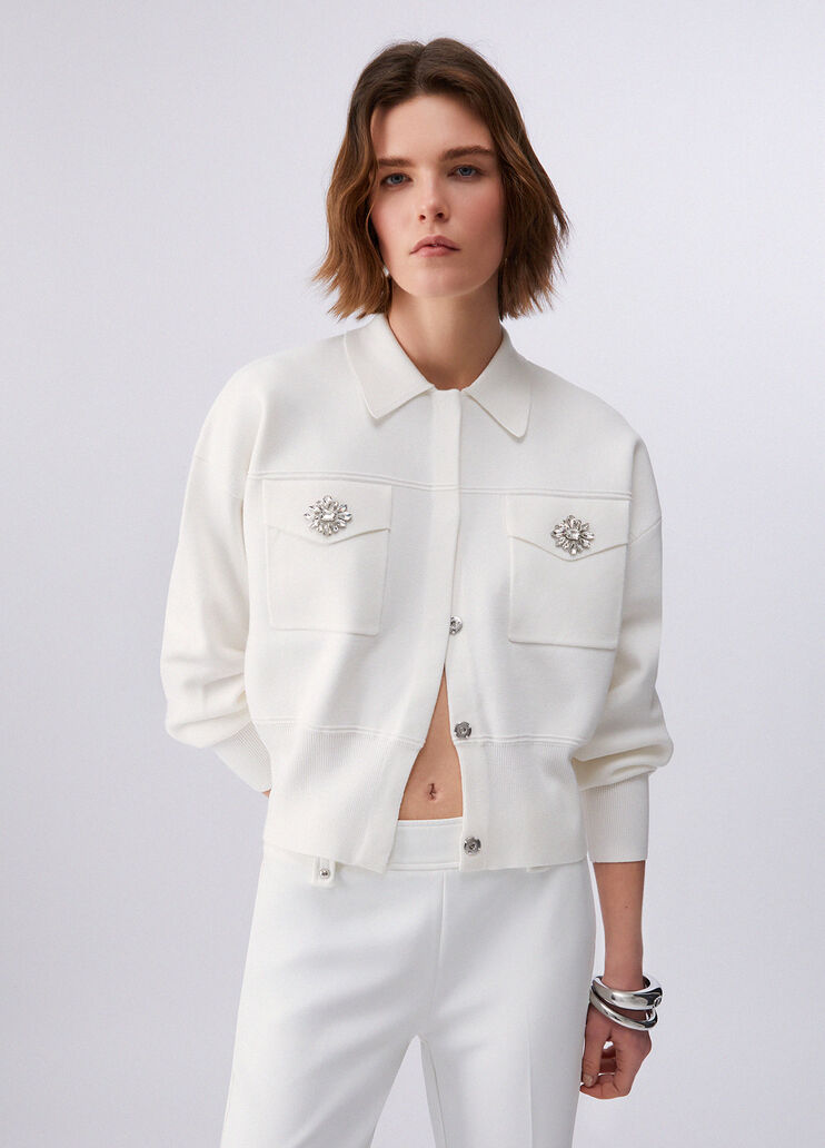 Knit jacket with bejewelled buttons white Liu Jo - medium