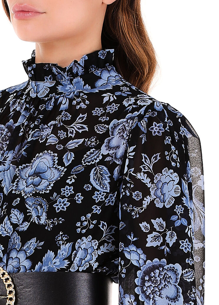 Robe écoconçue avec ceinture noir avec fleurs bleu foncé Liu Jo - large image number 2