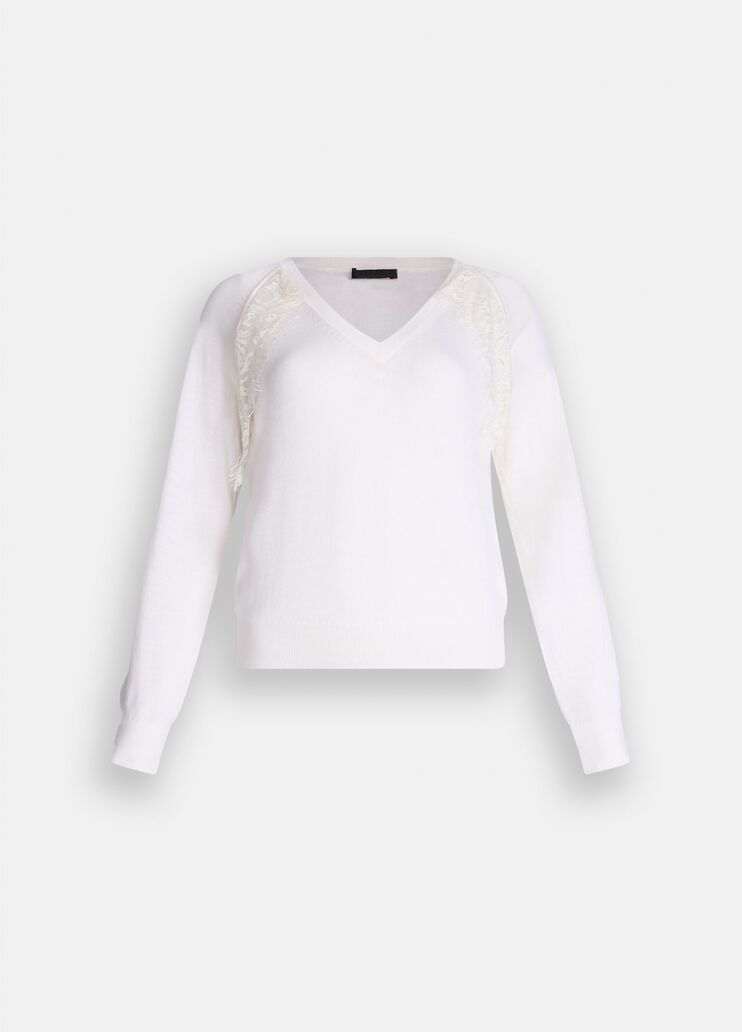 Wool jumper with lace milk Liu Jo - large image number 6 Wool jumper with lace milk Liu Jo - large image number 6
