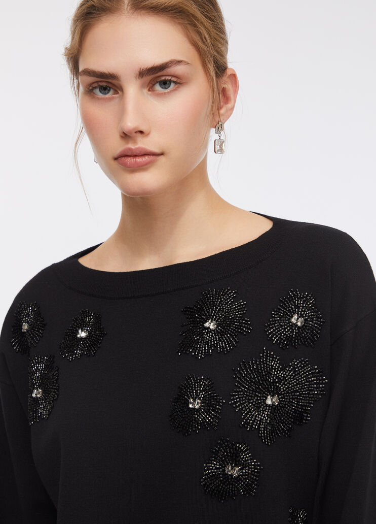 Jumper with gemstones black/floral Liu Jo - large image number 4