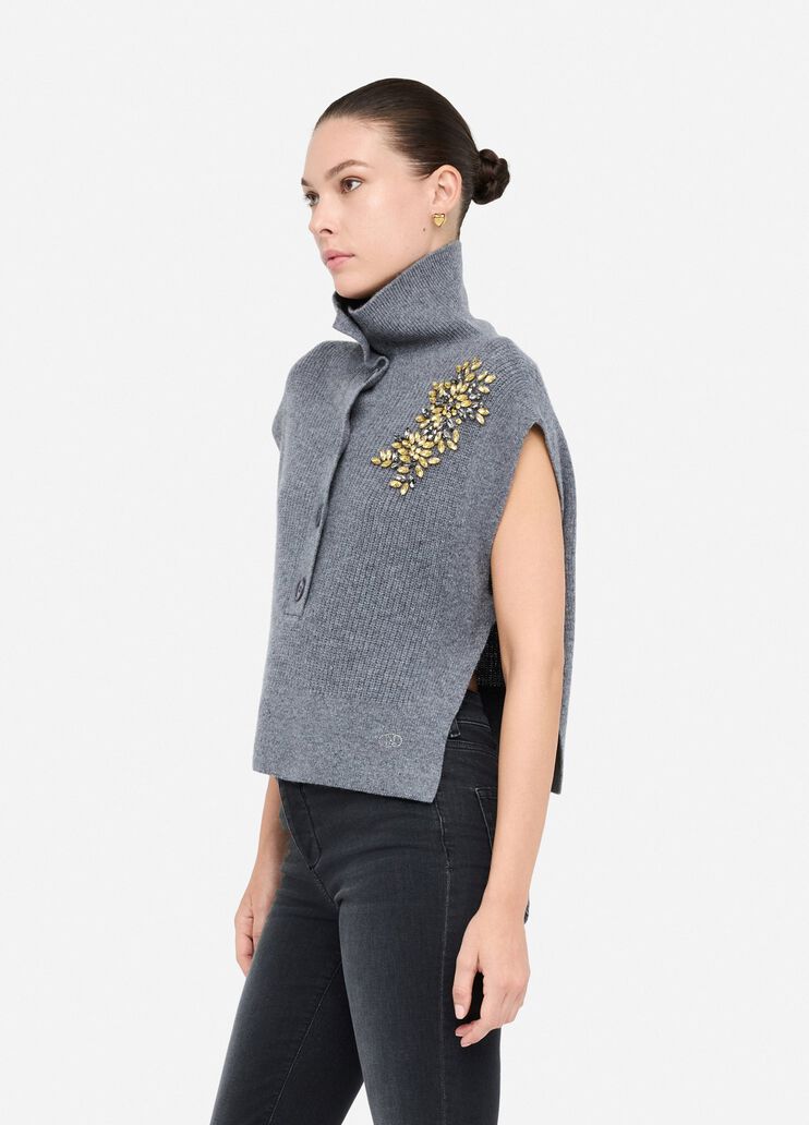 100% wool vest with bejewelled embroidery grey Liu Jo - large image number 3 100% wool vest with bejewelled embroidery grey Liu Jo - large image number 3