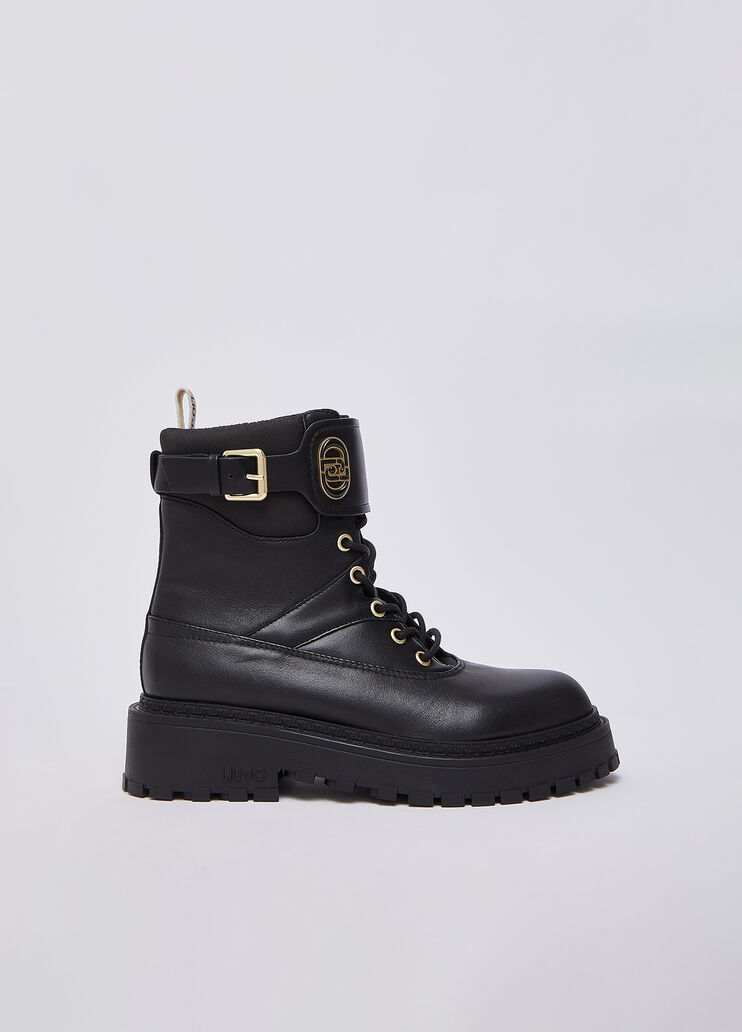 Schn&uuml;rboots aus Leder und Nylon Schwarz Liu Jo - medium
