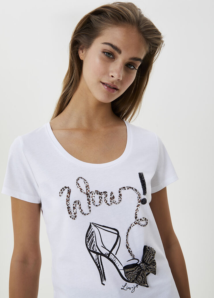 T-shirt with print and appliqu&eacute;s Optic White Liu Jo - large image number 2