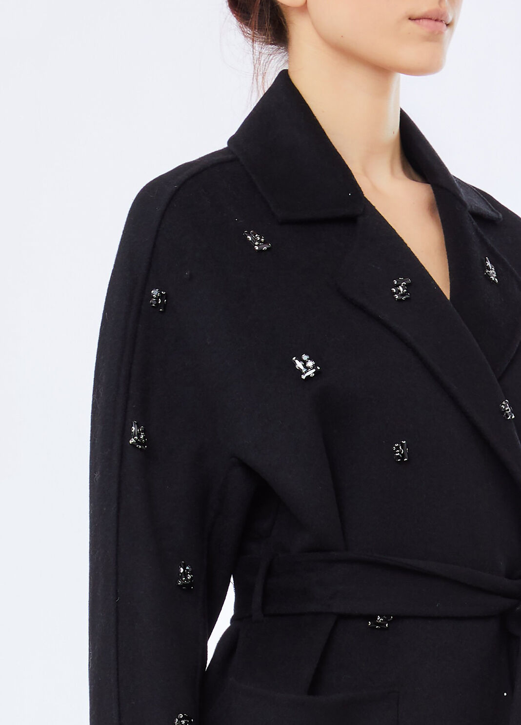 Wool coat with bejewelled embroidery black Liu Jo - large image number 2