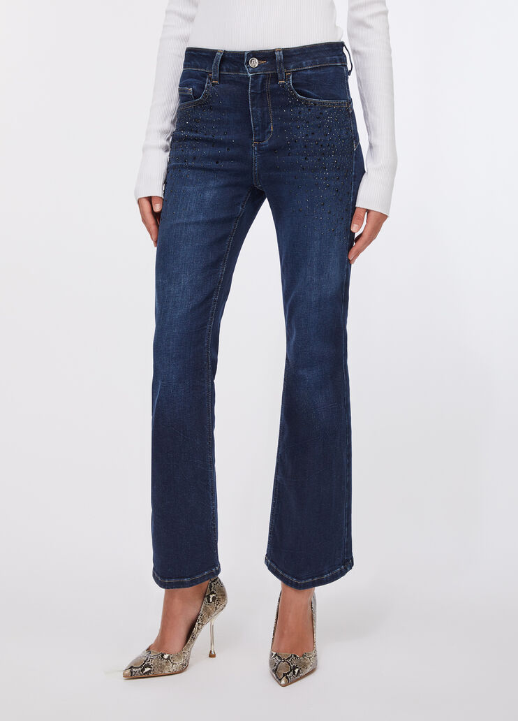 Flare-Jeans in Cropped-Länge mit Strass Dunkles Denimblau Liu Jo - large image number 0