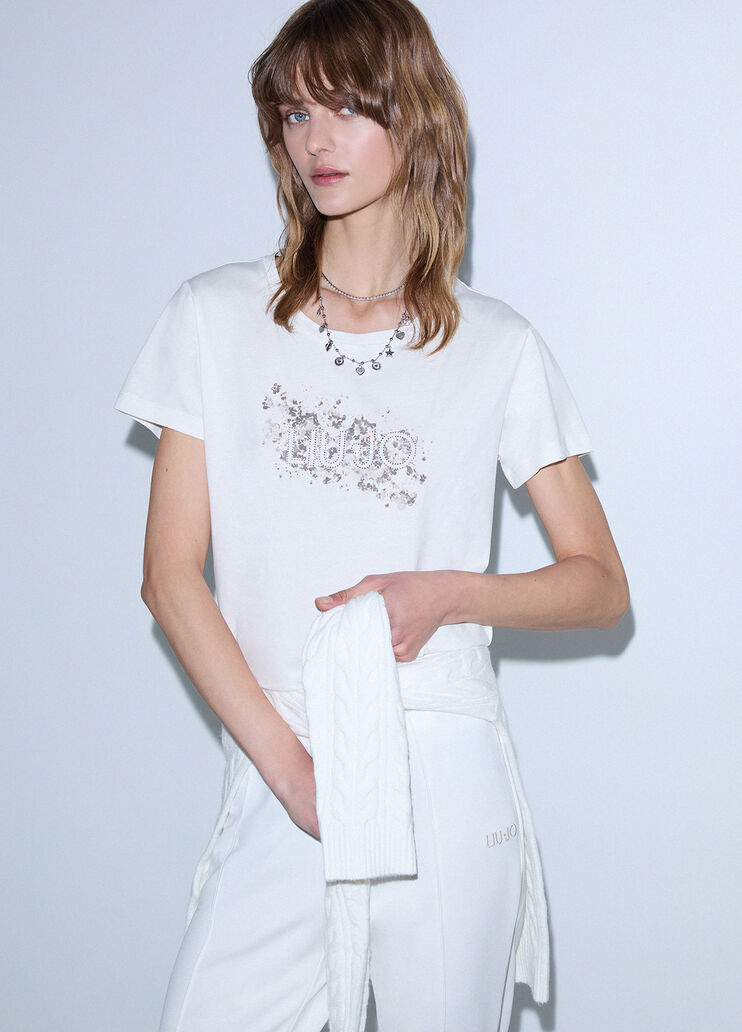 T-shirt con logo bianco/macchia Liu Jo - medium