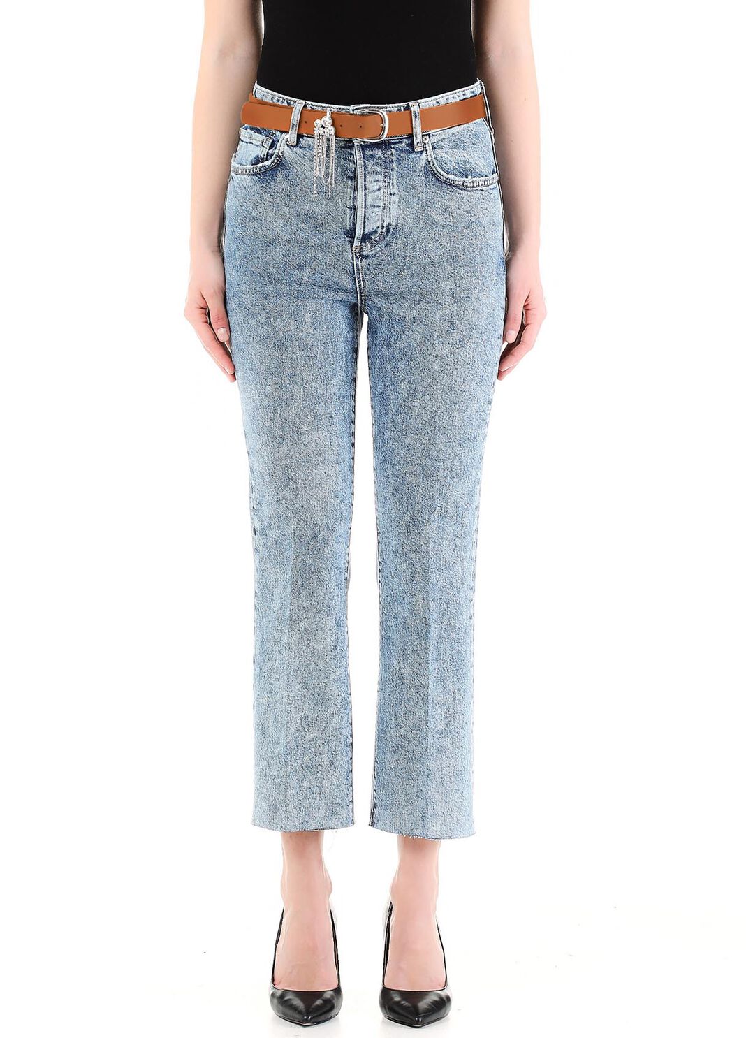 Jean &eacute;cocon&ccedil;u avec ceinture d&eacute;corative d&eacute;lav&eacute; flamm&eacute; Liu Jo - large image number 0