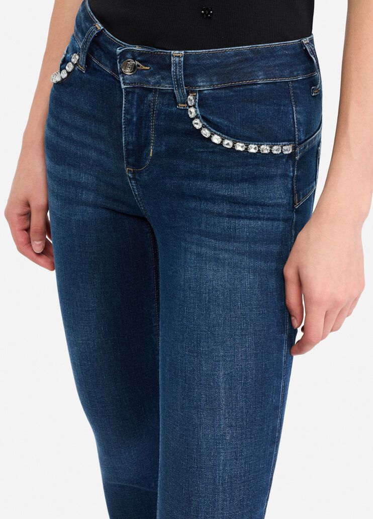 Slim jeans with gemstones dark blue denim Liu Jo - large image number 2 Slim jeans with gemstones dark blue denim Liu Jo - large image number 2
