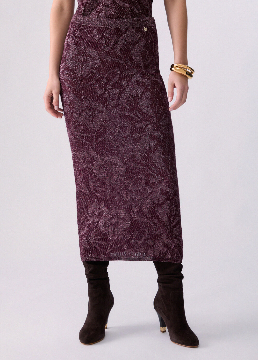 Lam&eacute; Lace Midi Skirt aubergine Liu Jo - large image number 0