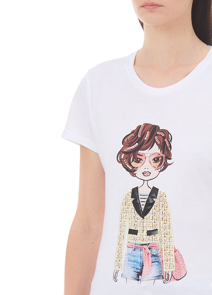 Camiseta con estampado y aplicaciones blanco/chaqueta Liu Jo - large image number 2 Camiseta con estampado y aplicaciones blanco/chaqueta Liu Jo - large image number 2