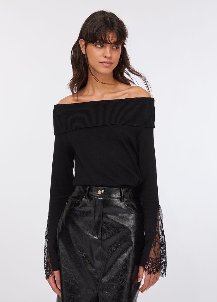 Maglia bardot con pizzo nero Liu Jo - large image number 0