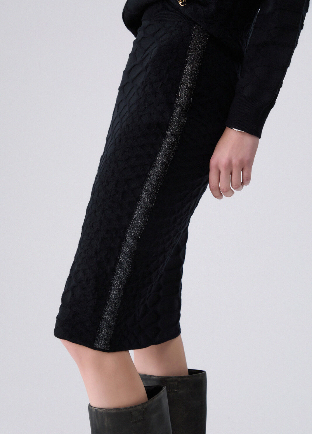 Jupe Midi en Maille Jacquard noir Liu Jo - large image number 4