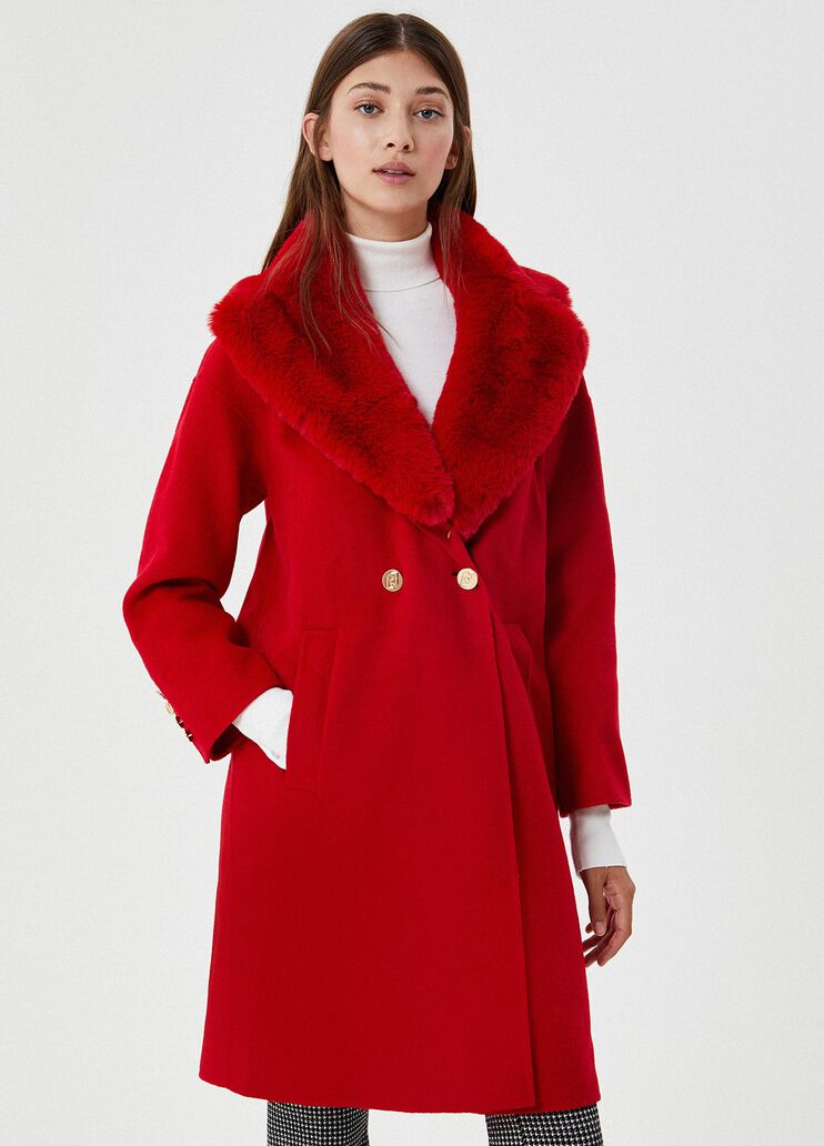 Длинное пальто с искусственным мехом Красный Liu Jo - large image number 0