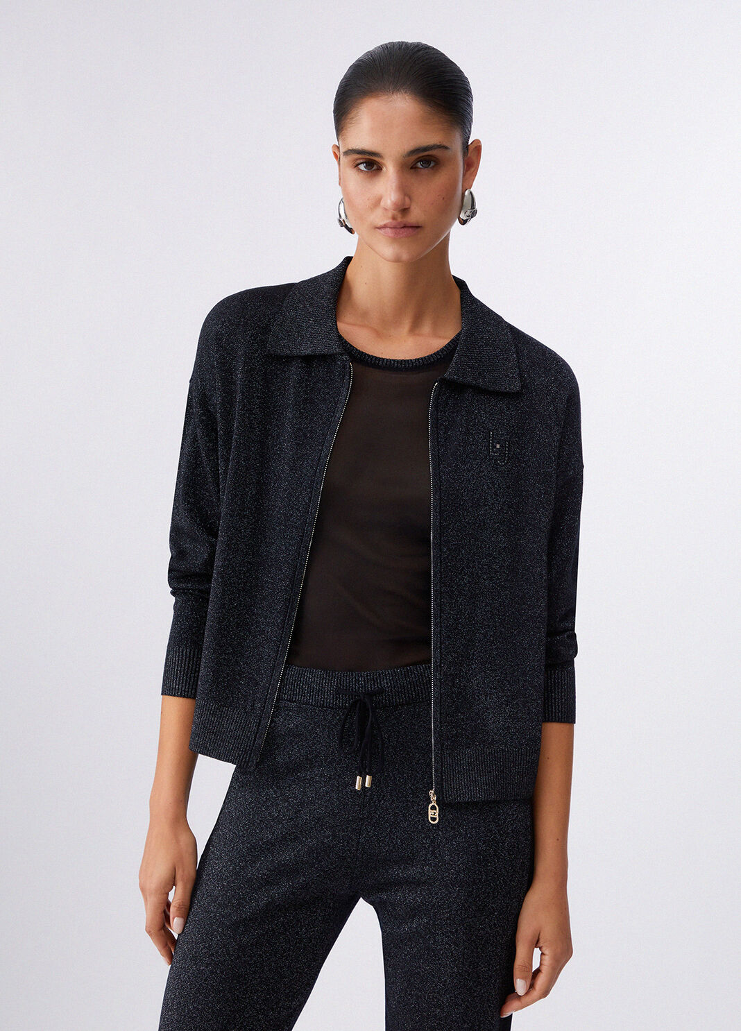 Lurex top and cardigan set black Liu Jo - large image number 0