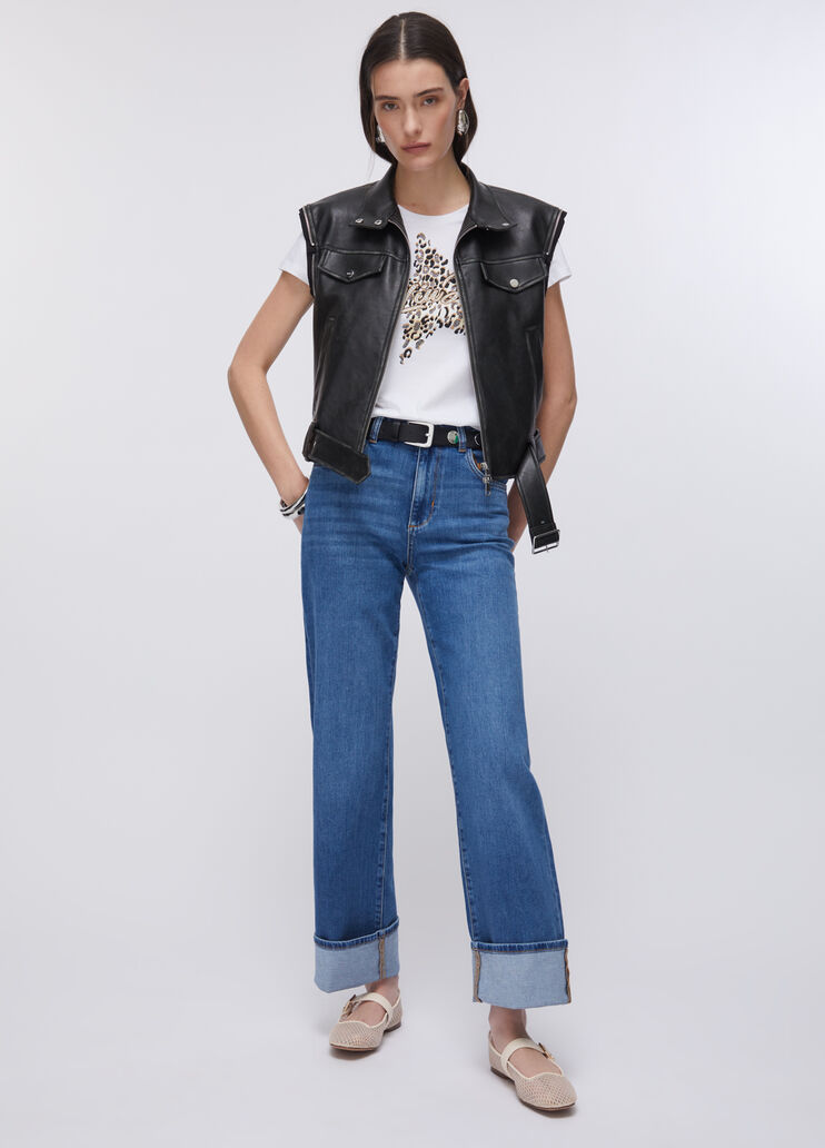 Jeans straight con risvolto denim blu scuro Liu Jo - large image number 5