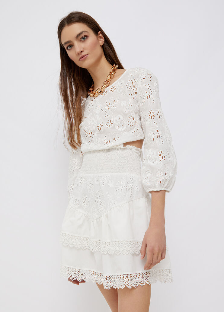 Short broderie anglaise denim dress white Liu Jo - large image number 0 Short broderie anglaise denim dress white Liu Jo - large image number 0