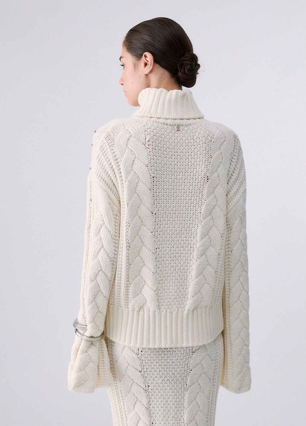 Cable Knit Turtleneck with Rhinestones white wool Liu Jo - large image number 1