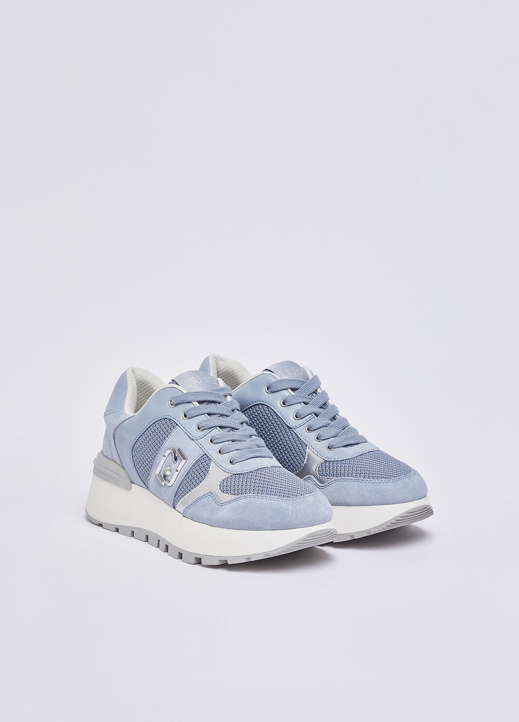 Sneakers &agrave; plateforme en daim et maille filet bleu clair Liu Jo - large image number 1