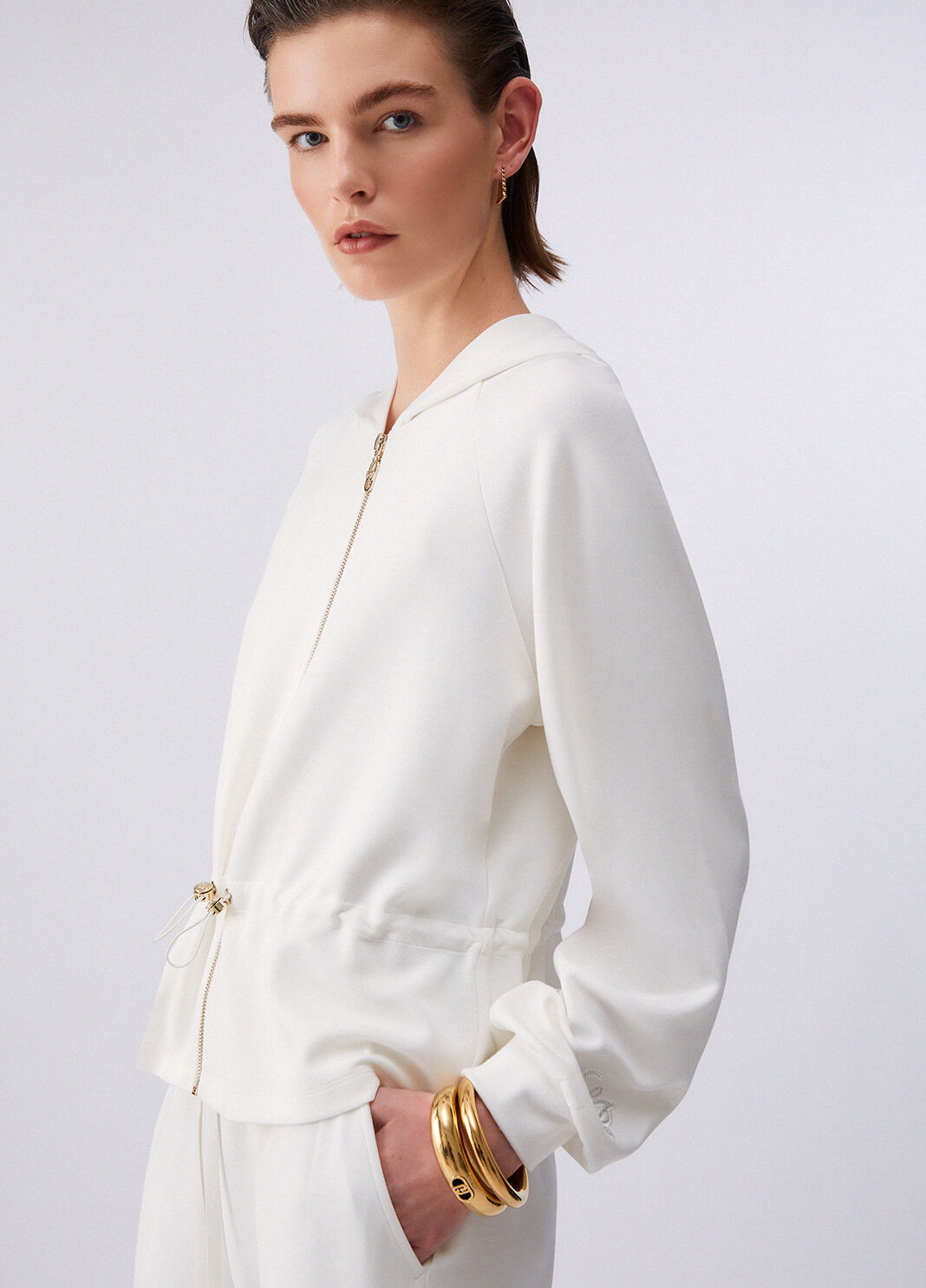 Scuba hooded sweatshirt with zip milky white Liu Jo - large image number 4