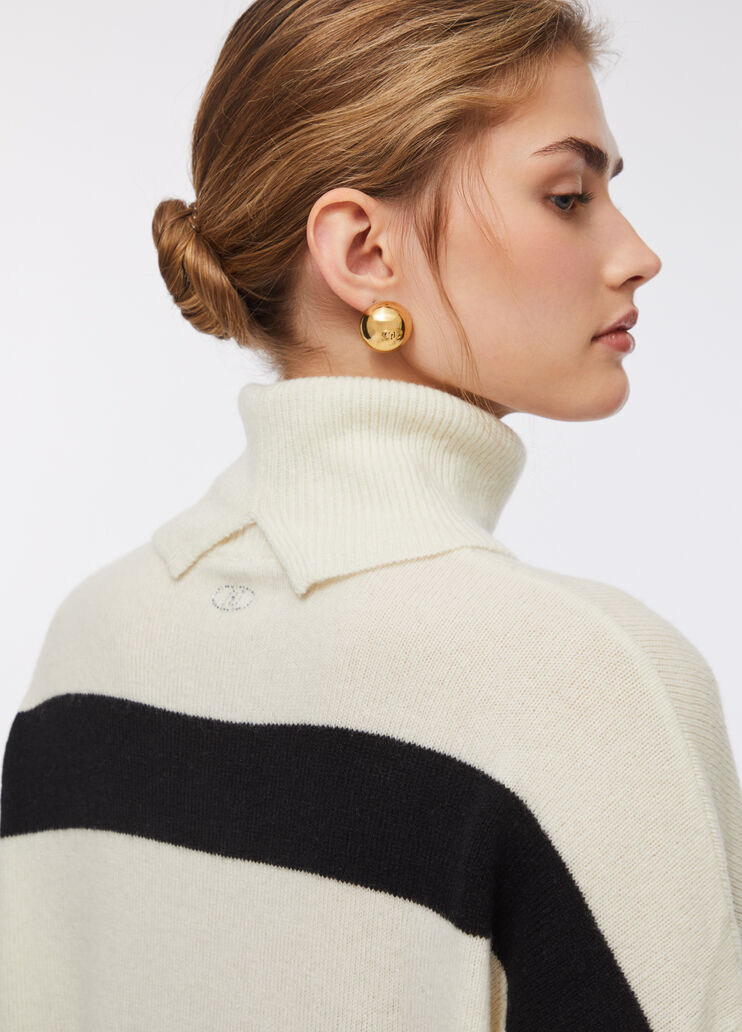 Pull à col roulé 100 % laine avec boutons bijoux blanc Liu Jo - medium