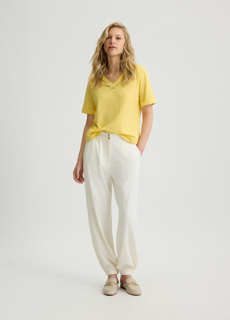 Liu Jo Better T-shirt with logo and rhinestones yellow Liu Jo - large image number 3 Liu Jo Better T-shirt with logo and rhinestones yellow Liu Jo - large image number 3