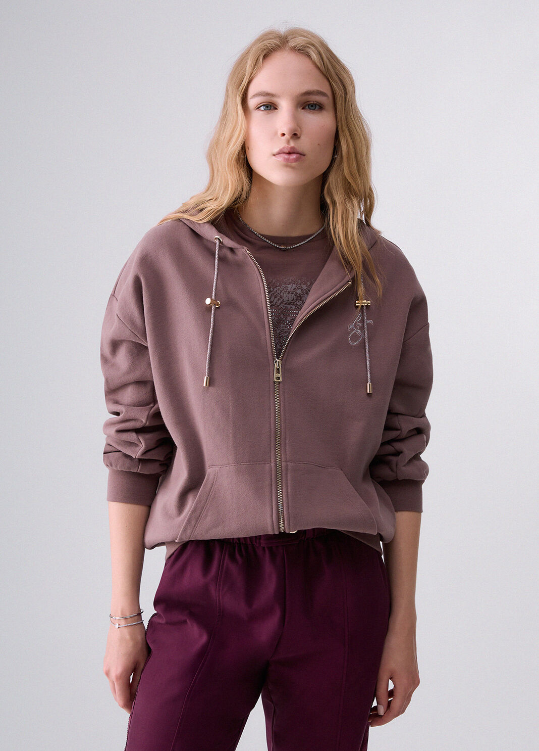 Sweat &agrave; Capuche avec Zip rose fonc&eacute; Liu Jo - large image number 0