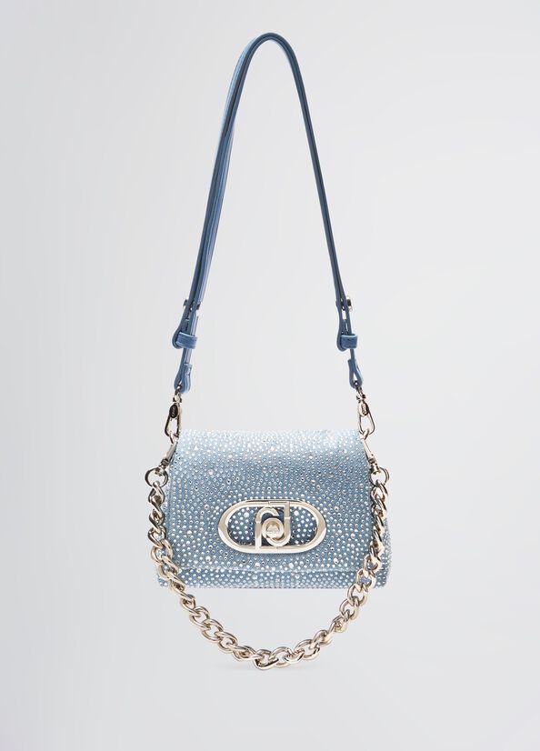 Sac petit format LaPuffy en toile denim avec strass denim clair Liu Jo - medium