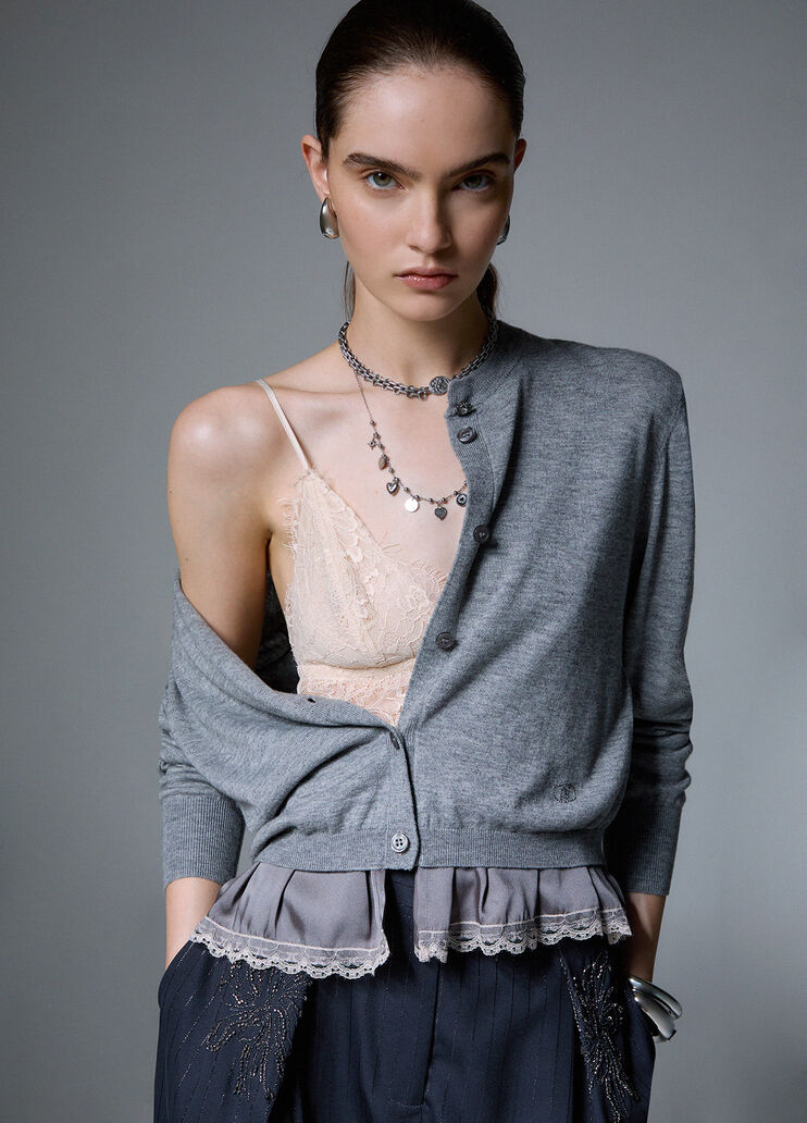 Wollcardigan mit Lingerie-Detail Grau meliert Liu Jo - medium