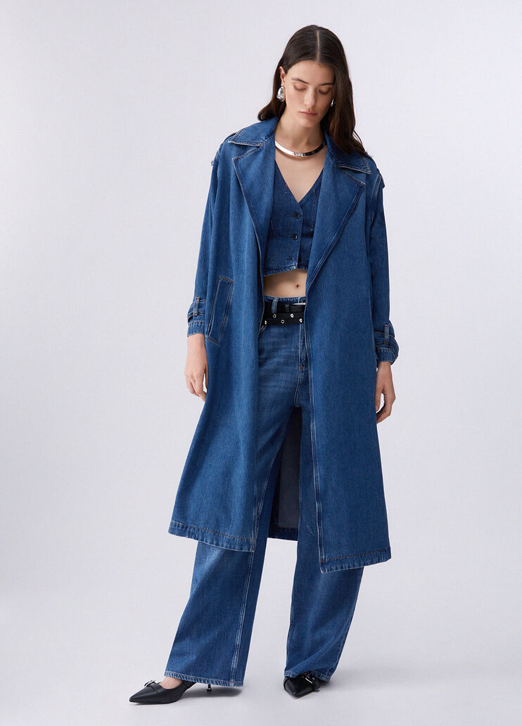 Long denim trench coat dark blue denim Liu Jo - large image number 5