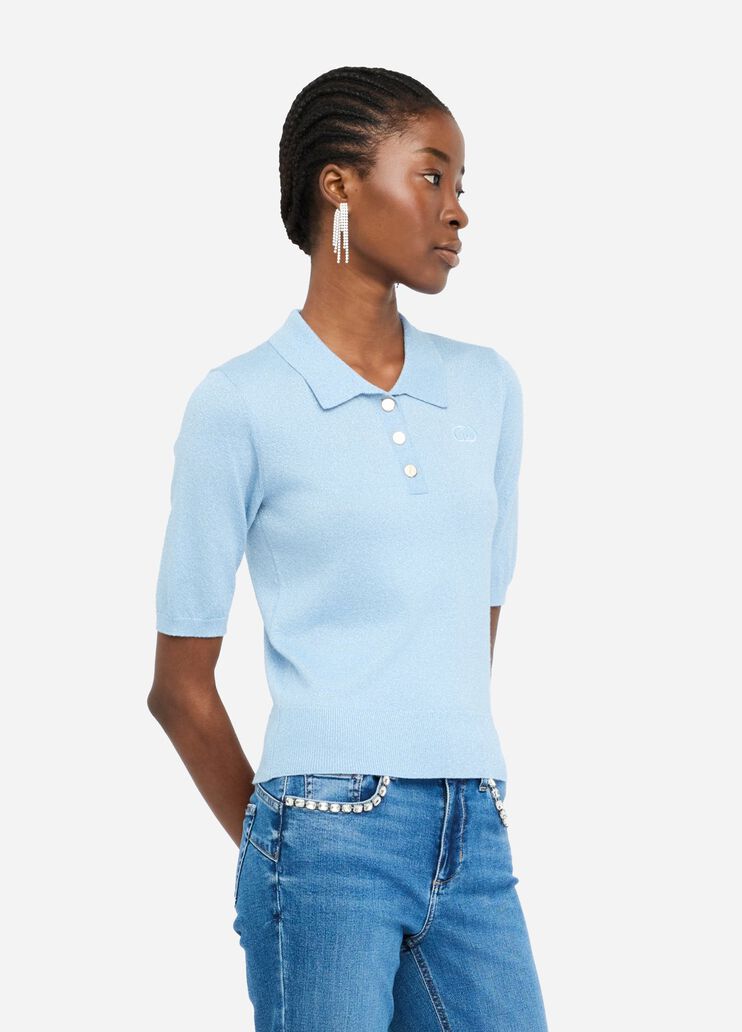 Lurex® knit polo-shirt emerald blue Liu Jo - large image number 3